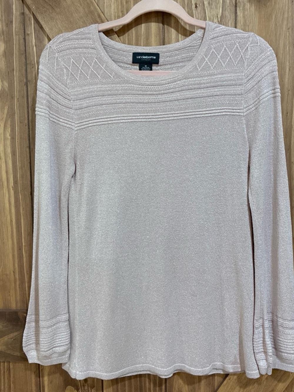 Liz Claiborne Light Pink Shimmer Long Sleeve Pullover